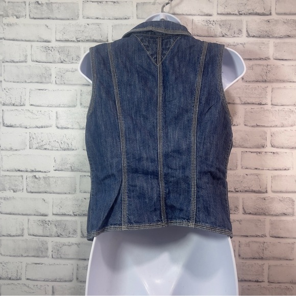 Tommy Hilfiger Medium Washed Denim Collared Vest Small - Picture 2 of 12